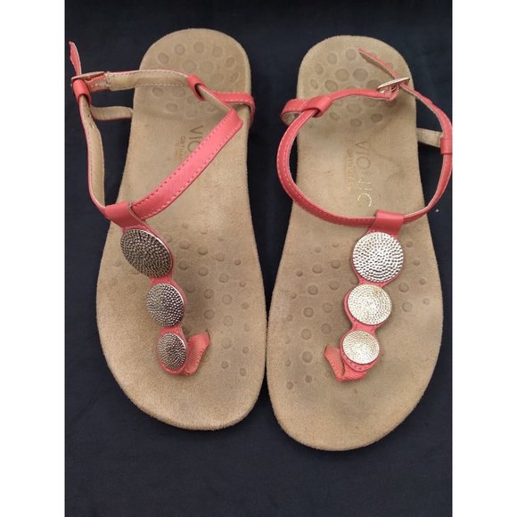 Vionic Womens Sandal Lizbeth Size 9M Leather T Strap Thong Cora Coin Shoes READ - Picture 1 of 16